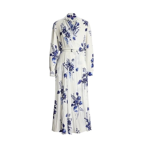 RALPH LAUREN Aniyah Belted Floral Wrap Midi-Dress Size 14 New Purple Label